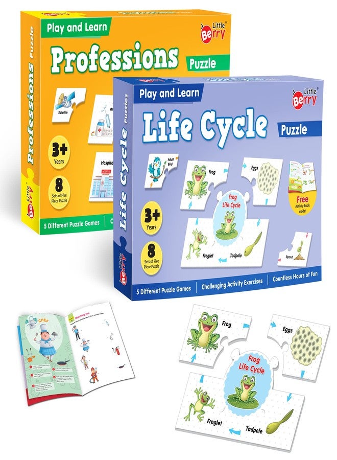 Little Berry Profession & Life Cycle Play & Learn Puzzle Combo (80 Pcs) | Includes 2 Brain Boosting Activity Books & 5 Different Puzzle Games | Learning & Educational Toy for Boys & Girls Age 3+ Years - Image 1